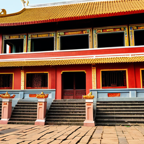 ** A vibrant photograph showcasing the successful restoration of a historic Vietnamese temple. Focus on intricate architectural details, with skilled artisans meticulously applying traditional techniques. Capture the sense of cultural pride and the preservation of national heritage.

**